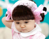 夕瑶小公主 婴儿童宝宝发饰韩版 蕾丝花朵刘海卷发辫假发套发带