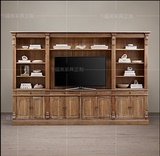 上海定做美式乡村法式复古实木组合大型电视柜柜子组合欧式书柜