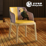北欧餐椅 水曲柳实木咖啡椅 酒店 实木椅子 韩式皮布拼色实木椅