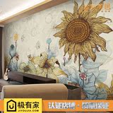 梵高艺术油画向日葵杏花壁纸复古欧式客厅电视背景墙纸定制壁画