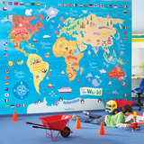 大型壁画 儿童房环保墙纸 卧室无纺布壁纸 知识地图 世界地图