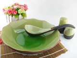 冰裂釉翠绿/厨房餐饮用具时尚菜盘创意餐具8.5寸螺纹荷口碗