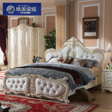 欧式床 法式实木床 新古典雕花橡木1.8米双人床 气动储物高箱床
