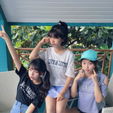 夏季女装韩版日系软妹学生宽松字母印花露肩短款纯色上衣短袖t恤