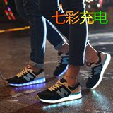 夏季夜光USB充电荧光LED发光鞋潮流板鞋男女鞋七彩灯光透气情侣鞋