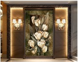 3D立体玄关过道客厅电视背景墙纸欧式复古花朵无缝壁画油画壁纸