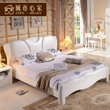 中式全实木床1.8米 橡木床简约现代双人床大床 真皮软靠背床 婚床