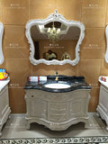 新款 欧式仿古浴室柜橡木组合落地式整体洗脸盆简欧式弧形浴室柜