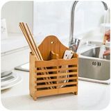环保竹木两格筷子笼 厨房用品沥水筷子筒挂式筷子盒筷子架餐具笼