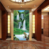 大型壁画玄关山水3D立体风景壁纸走廊背景墙纸 青山瀑布 拓展空间