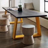 创意实木铁艺 六人坐餐桌椅美式餐厅会客桌loft原木复古撞色桌子