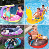 包邮迪士尼卡通造型儿童浮船水上坐骑玩具游泳充气坐圈遮阳棚泳圈
