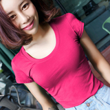 2016韩版修身春夏针织短袖纯色圆领短袖t恤女打底衫纯棉女款潮