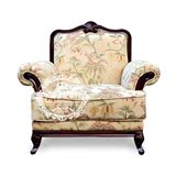 美式乡村田园实木布艺单人沙发欧式新古典沙发椅休闲椅法式老虎椅