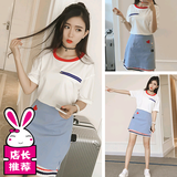 韩版2016夏季新款短袖T恤百褶半身裙套装女蘑菇街清新甜美两件套