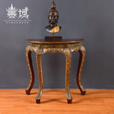 泰域 东南亚新古典半圆形玄关台  木质手工雕刻彩色贴玻装饰桌子