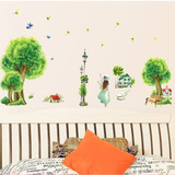 创意客厅儿童房卧室温馨浪漫床头装饰贴纸墙贴田园风景绿树贴画