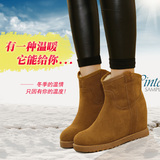 棉靴冬季高跟女式短靴 女雪地靴子加厚短筒内增高加绒真皮女靴潮