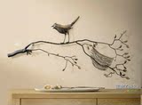 欧式复古铁艺小鸟树枝墙饰电视墙背景装饰 创意鸟巢枝子壁式挂件