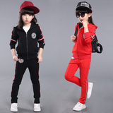 女童2016新款春装套装童装运动两件套中大童外套长袖连帽儿童卫衣
