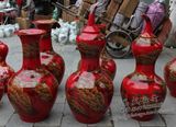 景德镇陶瓷花瓶  手绘中国红山水落地大花瓶 大赏瓶 葫芦天球