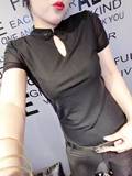 2015韩版新款春季高领黑色打底衫女短袖 薄款大码显瘦网纱t恤修身