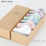 Edison-E316纯棉女船袜子 防臭素色短袜 日系文艺范 春夏薄 盒装