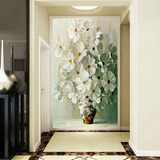大型壁画白色雏菊油画花瓶玄关背景墙竖版3d立体壁纸墙布高清墙纸