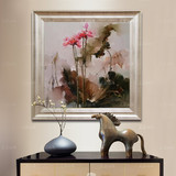 油画客厅中式装饰画花卉荷花写意有框画手绘书房玄关挂画方形正品