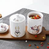 聚可爱 简约创意厨房储物罐卡通陶瓷 萌系动物密封罐茶叶罐咖啡罐