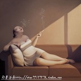 临摹刘宝军作品抽烟袋的女人纯手绘油画客厅酒店挂画无框画装饰画