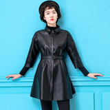 2016春季新款女士皮衣中长款修身韩版七分袖pu女式风衣外套加厚潮