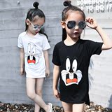 女童短袖t恤 儿童体恤中长款卡通上衣2016童装夏装韩版中大童半袖