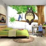 卡通儿童房墙纸壁画 客厅电视背景墙壁纸 可爱龙猫床头大型壁画