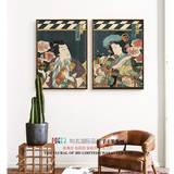 日本式浮世绘装饰挂画样板房现代简约寿司料理店客厅沙发背景墙画