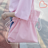 韩国ulzzang清新抽绳帆布单肩包学生文艺女手提包简约环保购物袋
