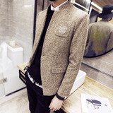 夏季韩版商务休闲立领小西装长袖外套男修身型简约单西服青年薄款