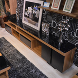 可伸缩电视柜 黑色钢化玻璃储物地柜客厅家具现代简约时尚木质