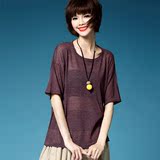 夏季新款韩版圆领套头纯色宽松亚麻针织衫女短袖超薄百搭罩衫