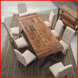 loft欧式复古做旧实木餐桌铁艺餐桌长方形餐桌椅组合定制