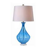 新中式布艺灯罩简约现代蓝色条纹玻璃台灯欧式美式样板房软装饰灯