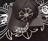 夏季韩国新款十字架字母PU皮质棒球帽韩版克罗心纯黑色女鸭嘴帽子