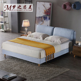 北欧布床 实木床 宜家1.8米小户型可拆洗婚床 简约现代布艺床