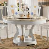 欧式大理石圆形餐桌实木现代简约餐台家用饭桌一桌6椅小户型家具