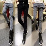 2016春款韩版男士修身型牛仔裤潮男个性黑色弹力铅笔裤英伦小脚裤