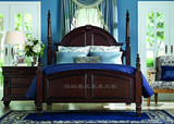 美式简约纯实木床榆木床厚重款/美克橡木床雕花柱子1.81.5m实木床