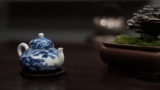 赏茶器 茶人玩具 日本明治时期青花小梨壶 全品 名家之作