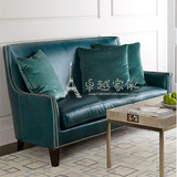 美式复古风格双三人位皮艺沙发 北欧油蜡皮沙发 简约高背客厅沙发