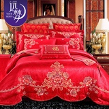 远梦家纺刺绣婚庆大红色四件套 结婚床上用品十件套新婚六八件套