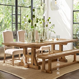 美式loft高端纯实木餐桌椅餐台做旧咖啡长条桌餐厅饭桌休闲茶桌凳